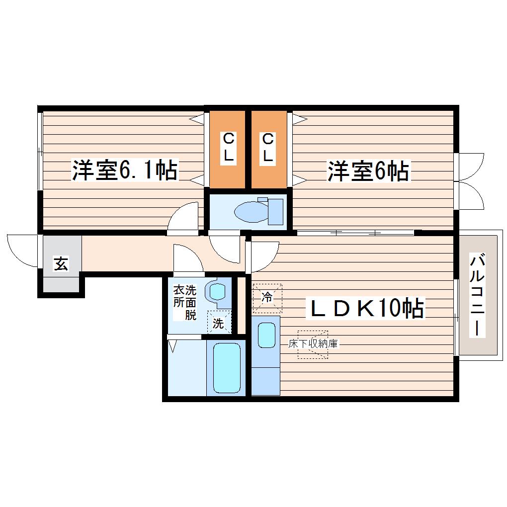 パセオプラシード成田 B(2LDK/1階)の間取り写真