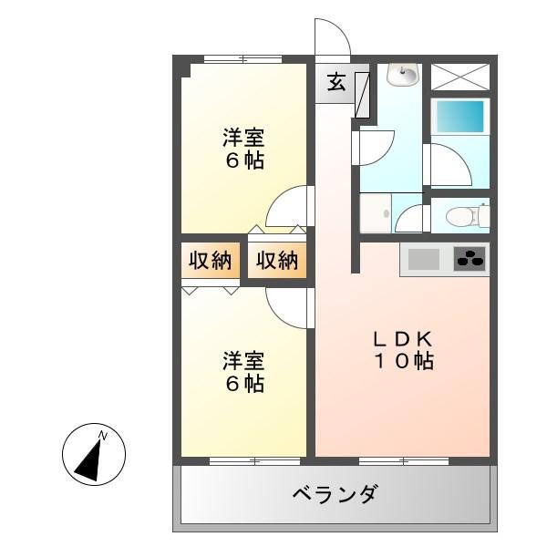 ジョイフル旭ヶ丘(2LDK/2階)の間取り写真