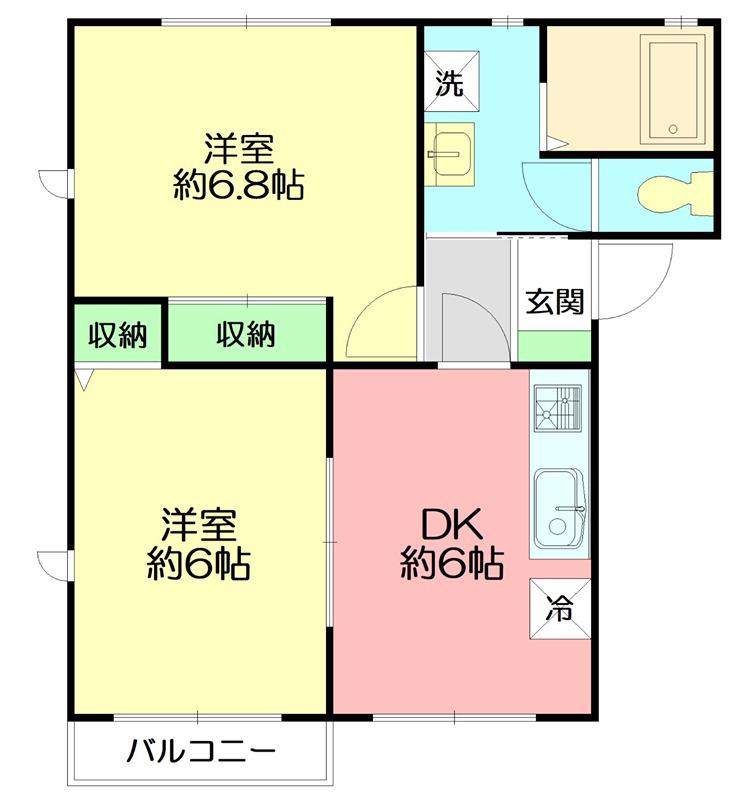 ランドコートA棟(2DK/2階)の間取り写真