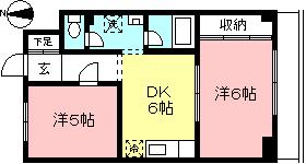 一の橋サンハイツ(2DK/4階)の間取り写真