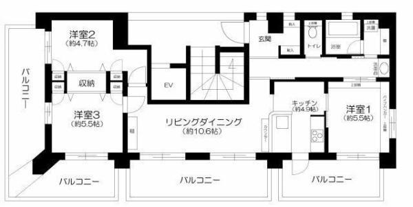 しんせんフラット(3LDK/5階)の間取り写真