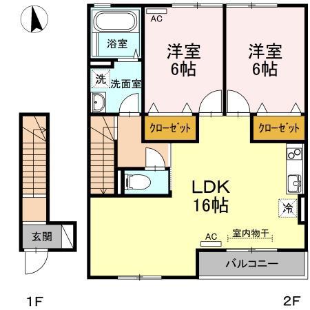 プロムナード07A(2LDK/2階)の間取り写真