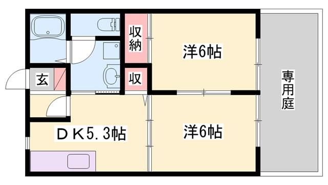 フラワーハイツ B棟(2DK/1階)の間取り写真