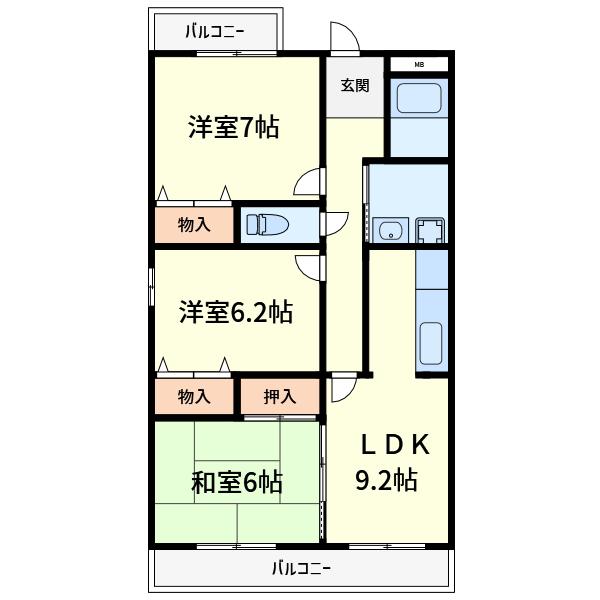 デセンシア(3LDK/1階)の間取り写真