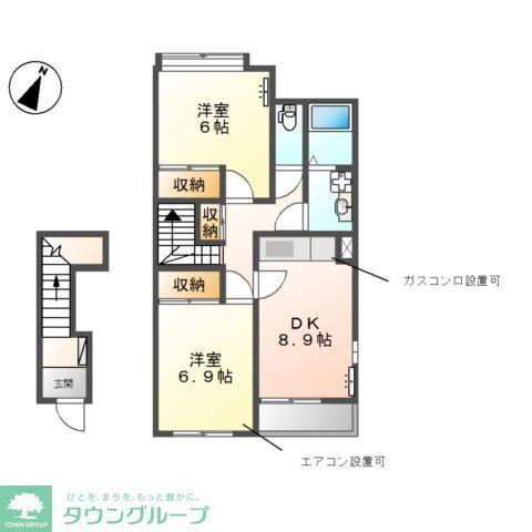 サンジュールイーストB(2DK/2階)の間取り写真