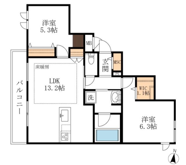 ユーゲントリヒト(2LDK/4階)の間取り写真