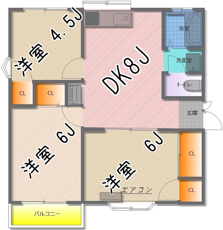 ヴィラエルモサ(3DK/2階)の間取り写真
