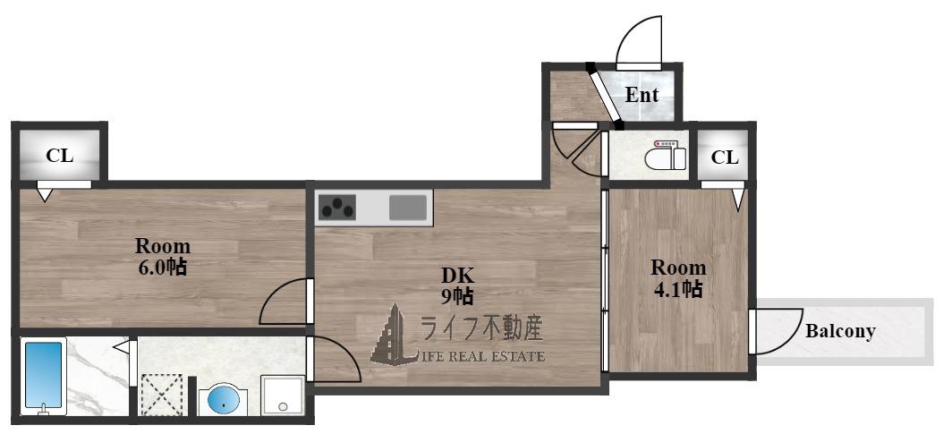 ルミエール若江岩田(2DK/1階)の間取り写真
