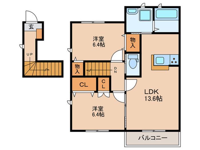 プリムヴェール(2LDK/2階)の間取り写真