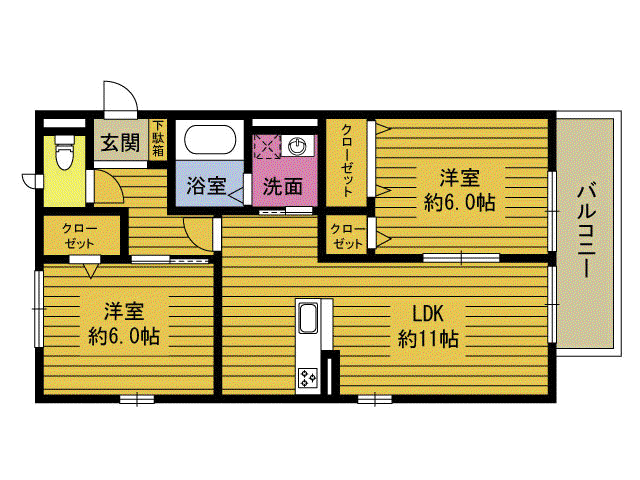 フェリーチェI(2LDK/2階)の間取り写真