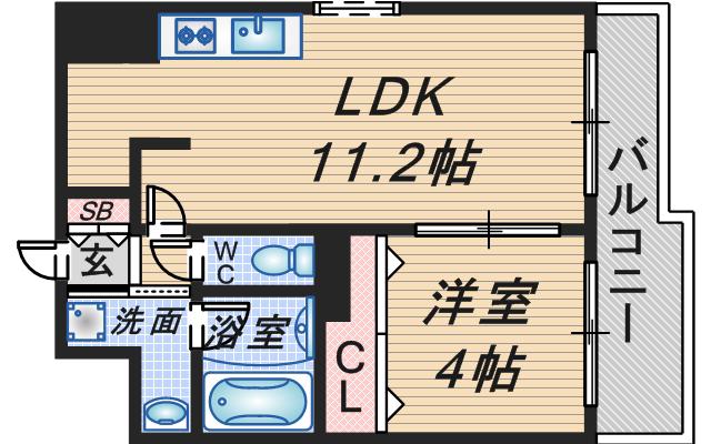 フローラルコート豊中(1LDK/3階)の間取り写真