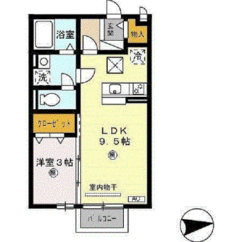 メゾンレーヴみのりB(1LDK/1階)の間取り写真