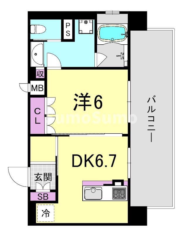 リーガル靱本町(1DK/13階)の間取り写真