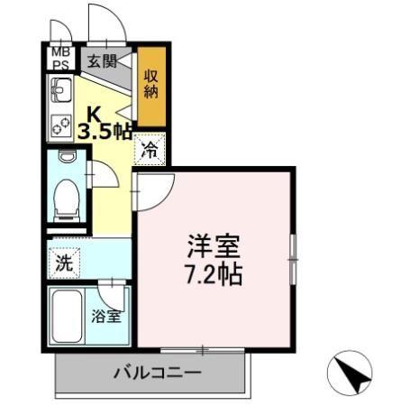 レグルス中央林間(1K/2階)の間取り写真