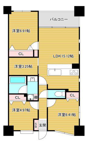 セレッソコート北畠(3SLDK/4階)の間取り写真