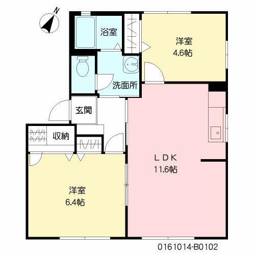 グレースハイム B棟(2LDK/1階)の間取り写真