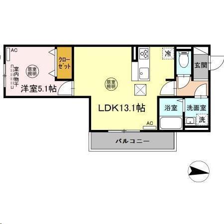 DーRESENA 檍(1LDK/3階)の間取り写真