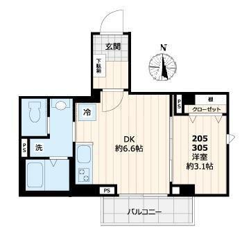 ディアコート住吉(1DK/2階)の間取り写真