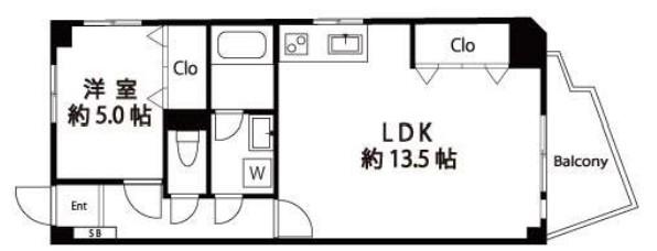 クリーン太子堂(1LDK/5階)の間取り写真