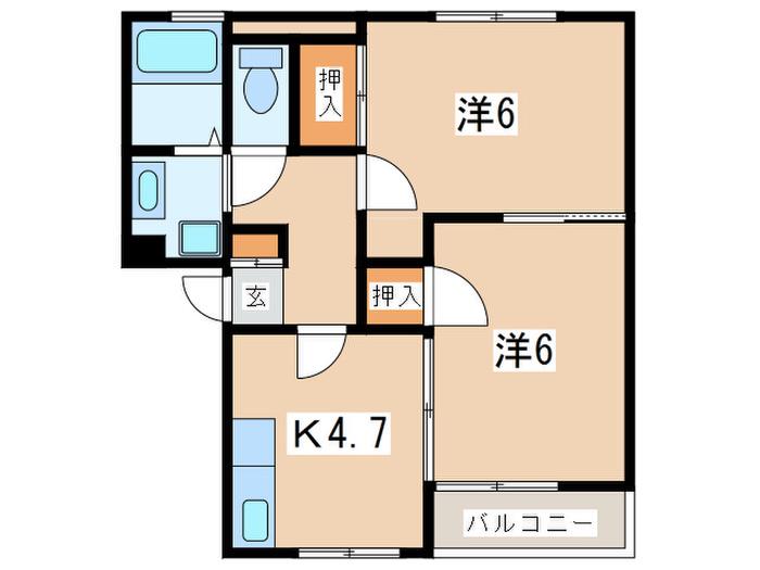 グリーンヒル(2K/2階)の間取り写真