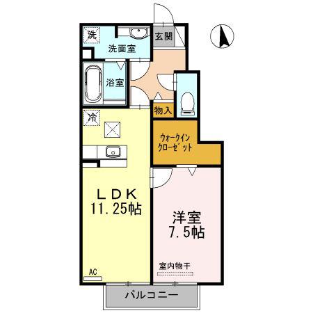 エグゼコート上地(1LDK/1階)の間取り写真
