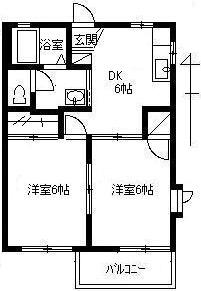 レジデンスK(2DK/1階)の間取り写真
