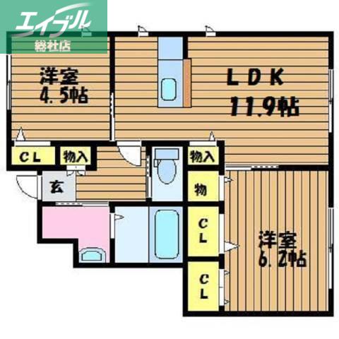 ソルコートC棟(2LDK/1階)の間取り写真