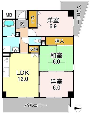 カミーノ ショウナン(3LDK/6階)の間取り写真