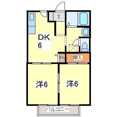 日詰駅前プチメゾンII(2DK/2階)の間取り写真