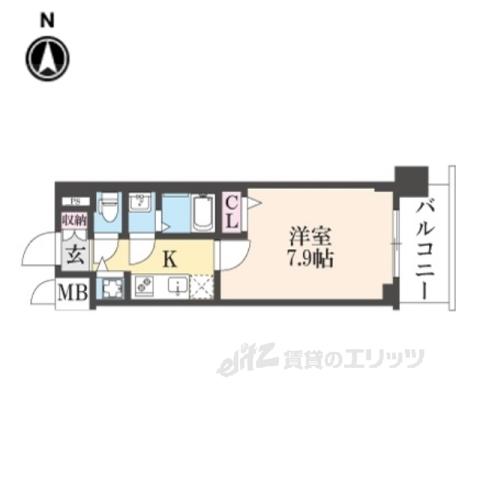 ファステート京都洛南エリーゼ(1K/4階)の間取り写真