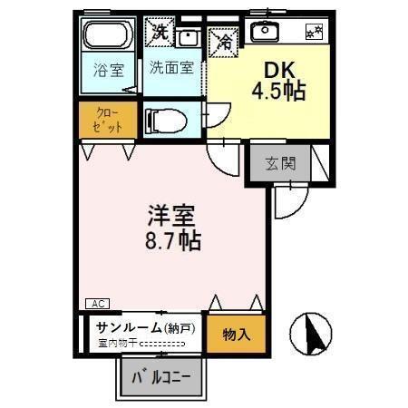 エクセラン12(1DK/2階)の間取り写真