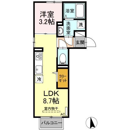 JR山口線 湯田温泉駅 徒歩16分 2階建 築4年(1LDK/2階)の間取り写真