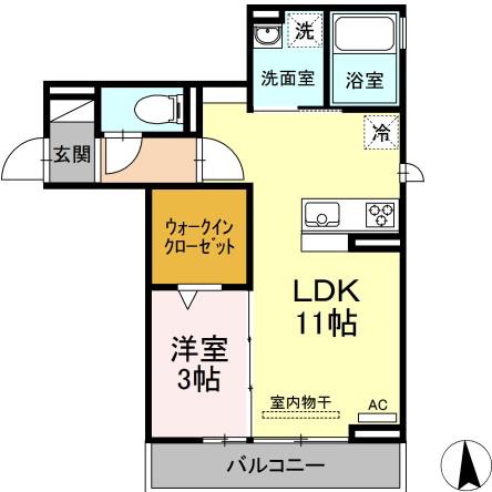 シュヴァル(1LDK/3階)の間取り写真