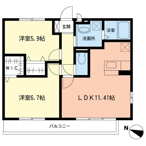 レセンテ梅が丘II(2LDK/2階)の間取り写真