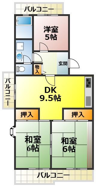 いぶき野3丁目8号棟(3DK/4階)の間取り写真