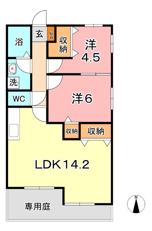 テラスハマB棟(2LDK/1階)の間取り写真