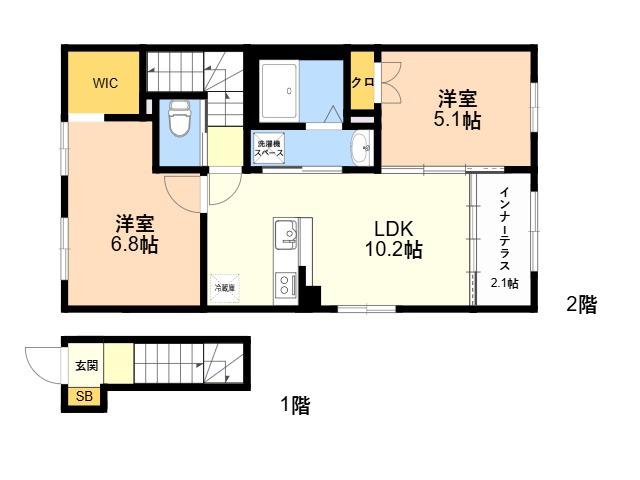 仲原2丁目アパート(2LDK/2階)の間取り写真