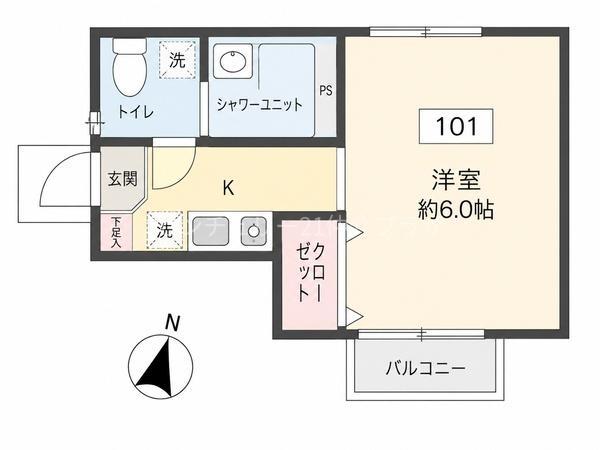 MT六会(1K/1階)の間取り写真