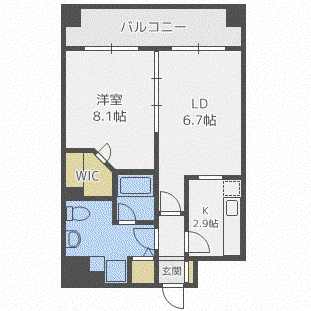 カマール6-6(1LDK/7階)の間取り写真