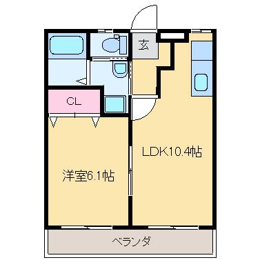 ハイツルルド(1LDK/2階)の間取り写真