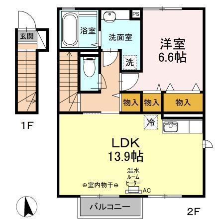 メルヴェーユキャトルセゾンC棟(1LDK/2階)の間取り写真