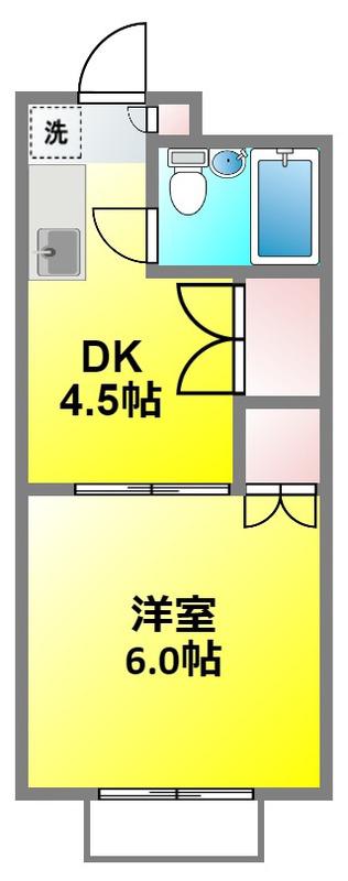 ハーバードハイツ(1DK/2階)の間取り写真