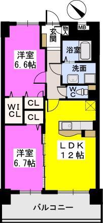 シャトーポルターダ博多南(2LDK/7階)の間取り写真