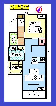 AF 南林間2丁目メゾン(1LDK/1階)の間取り写真