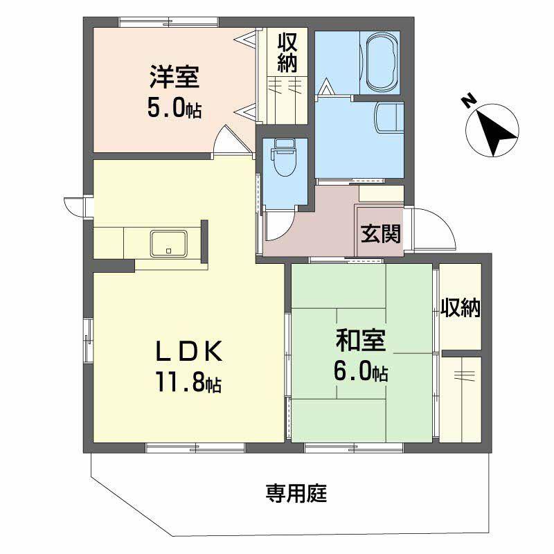 セジュンC棟(2LDK/1階)の間取り写真