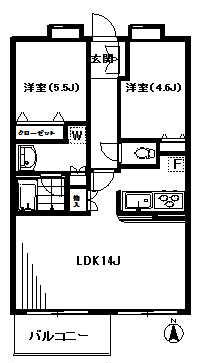 プレファシオ桜丘(2LDK/4階)の間取り写真