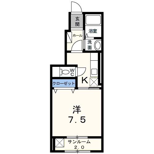 メゾンルミエール・蟻ヶ崎(1K/1階)の間取り写真