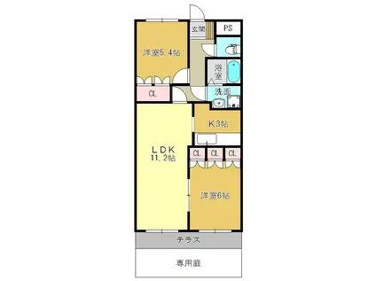 パインヒルズI(2LDK/1階)の間取り写真