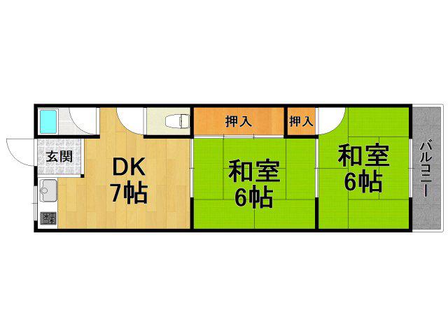 阪急伊丹線 新伊丹駅 徒歩6分 2階建 築44年(2DK/2階)の間取り写真