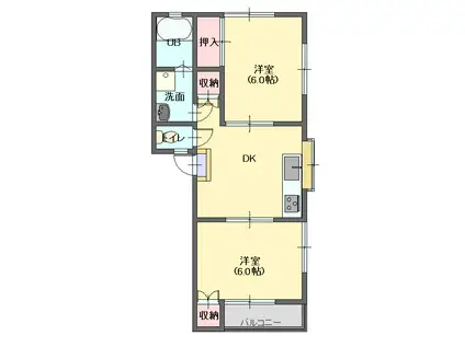 アレストハギワラ2(2DK/1階)の間取り写真